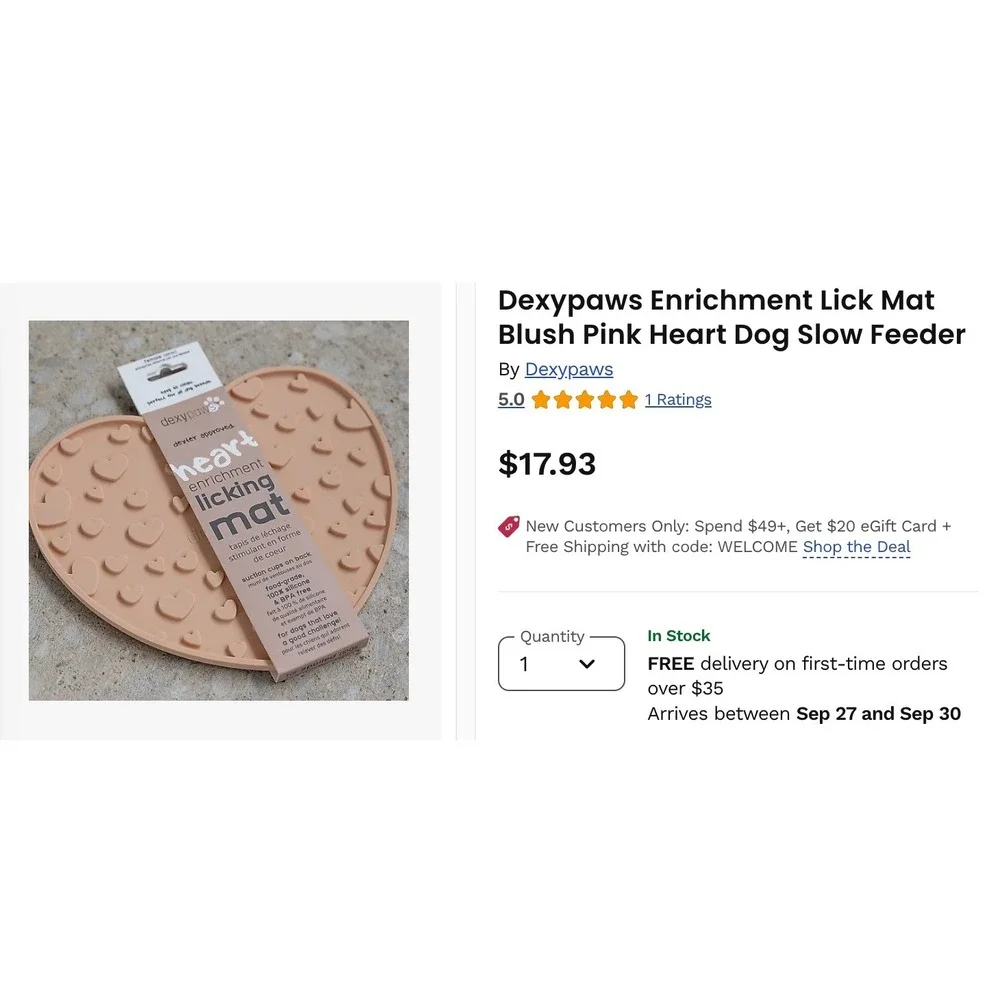 Dexypaws Heart‎ Enrichment Licking Mat Calming Treat Distraction For Dogs